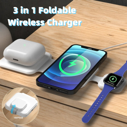 3-in-1 foldable magnetic wireless charging station for phone, earbuds and smartwatch