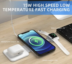 3-in-1 wireless charging station with 15W phone, earbuds and smartwatch charging